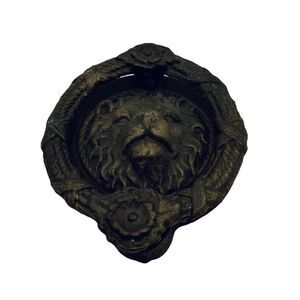 Vintage Heavy Raised Lion Head Door Knocker Cast Iron Heavy w Round Handle
